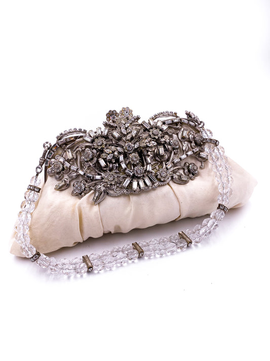 White Satin Jeweled Purse - The Kit Vintage