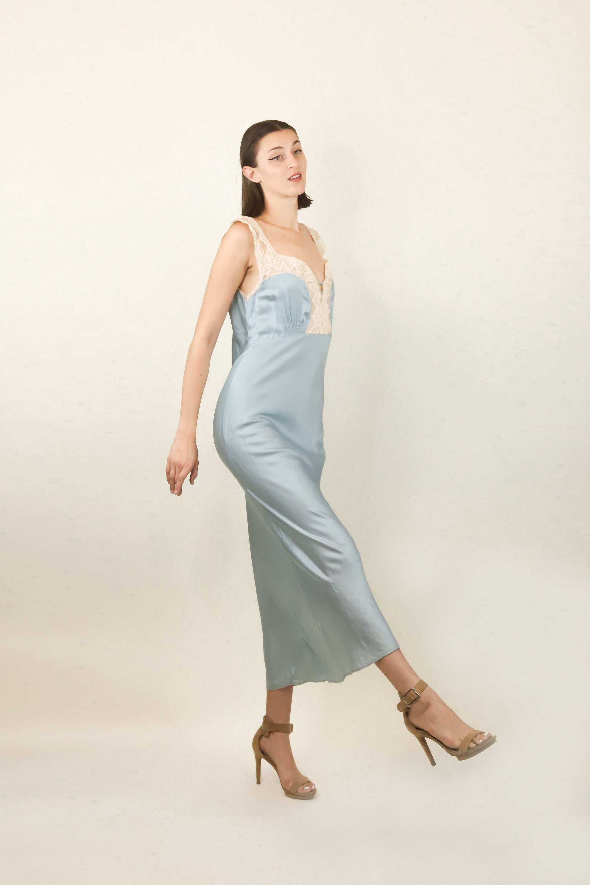Blue Silk and Lace Slip Dress Blue Silk and Lace Slip Dress
