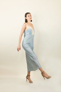 Blue Silk and Lace Slip Dress