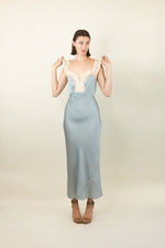 Load image into Gallery viewer, Blue Silk and Lace Slip Dress
