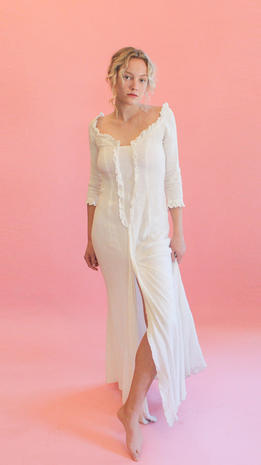 Jane Booke Linen Ruffle Gown