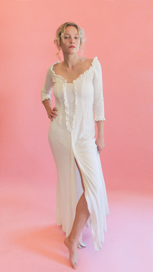 Jane Booke Linen Ruffle Gown - The Kit Vintage