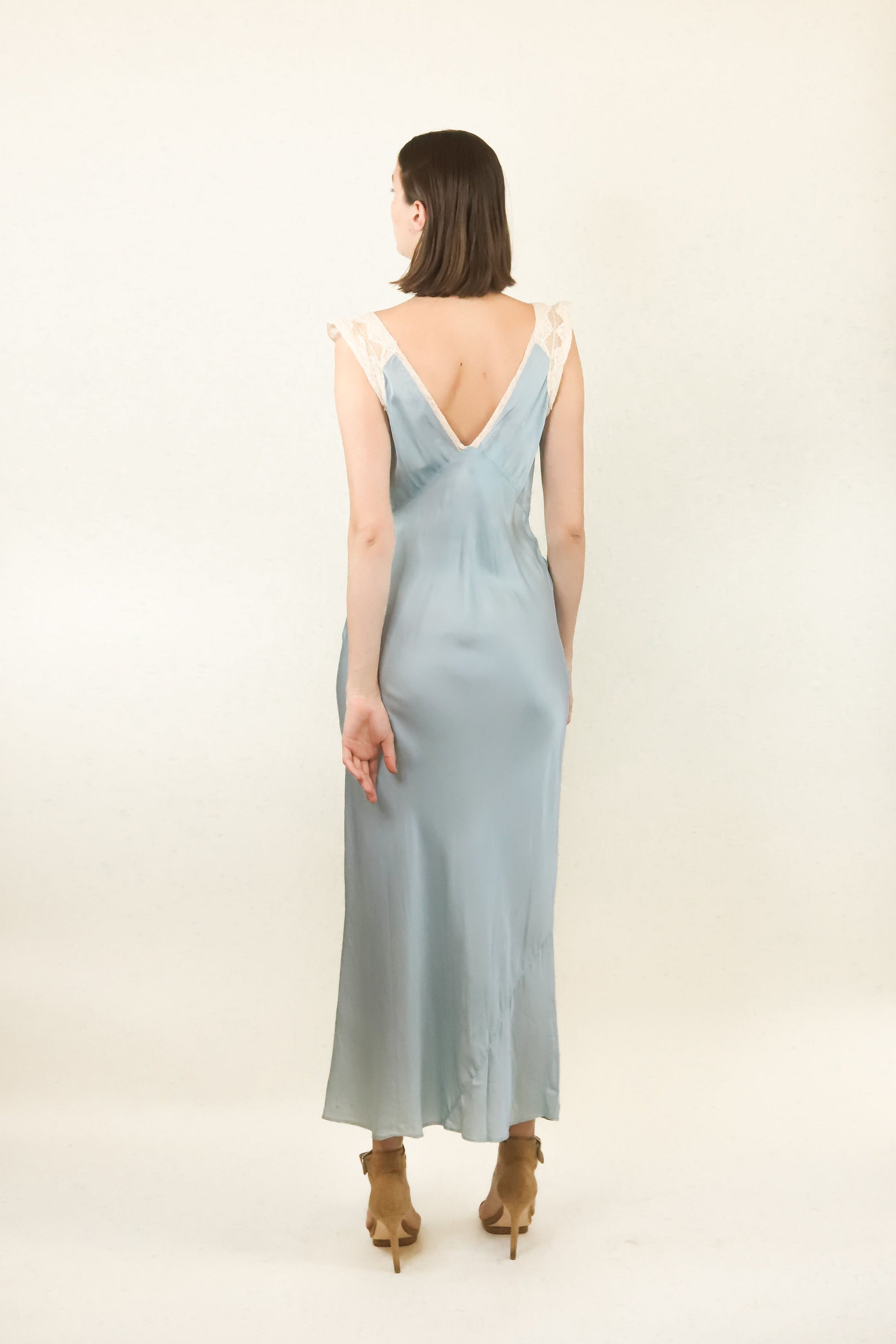 Blue Silk and Lace Slip Dress The Kit Vintage Blue Silk and Lace Slip Dress The Kit Vintage