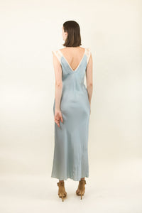 Blue Silk and Lace Slip Dress