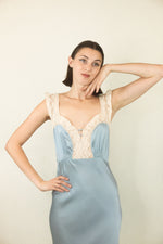 Load image into Gallery viewer, Blue Silk and Lace Slip Dress
