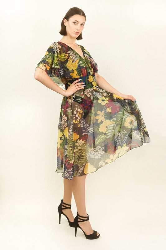 Giorgio's Silk Chiffon Floral Dress - The Kit Vintage