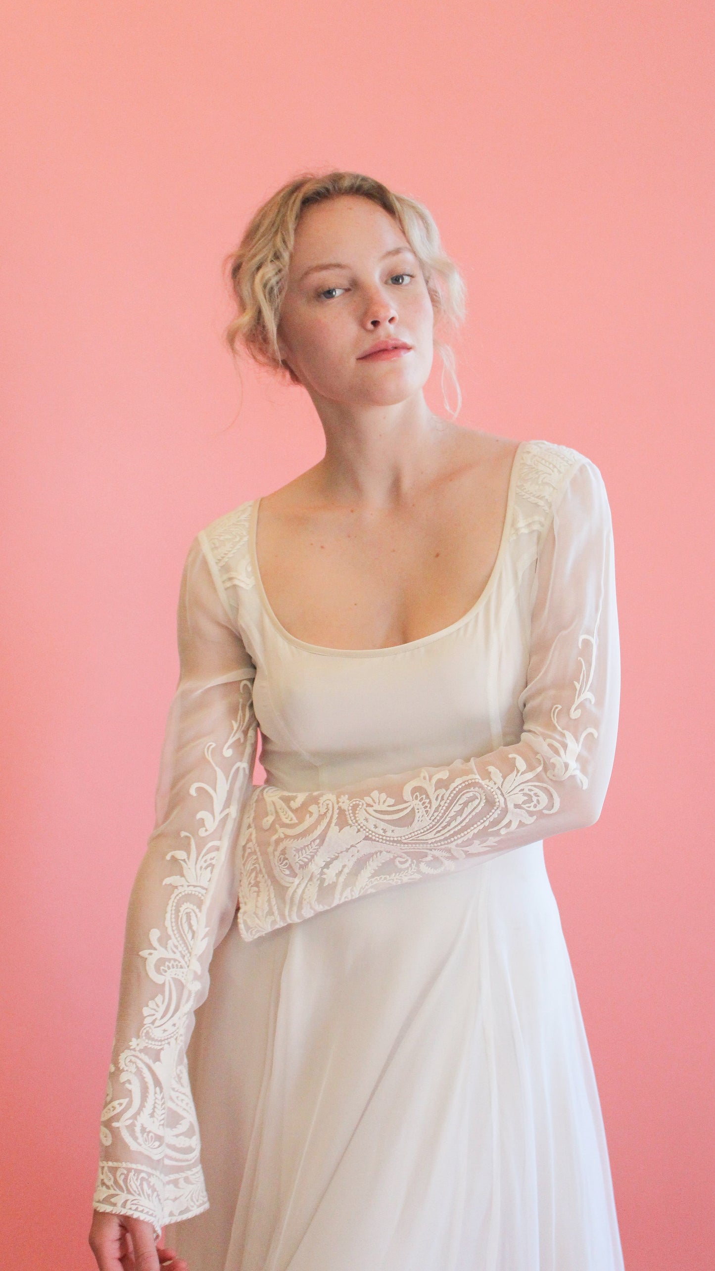 Jane Booke Embroidered White Gown