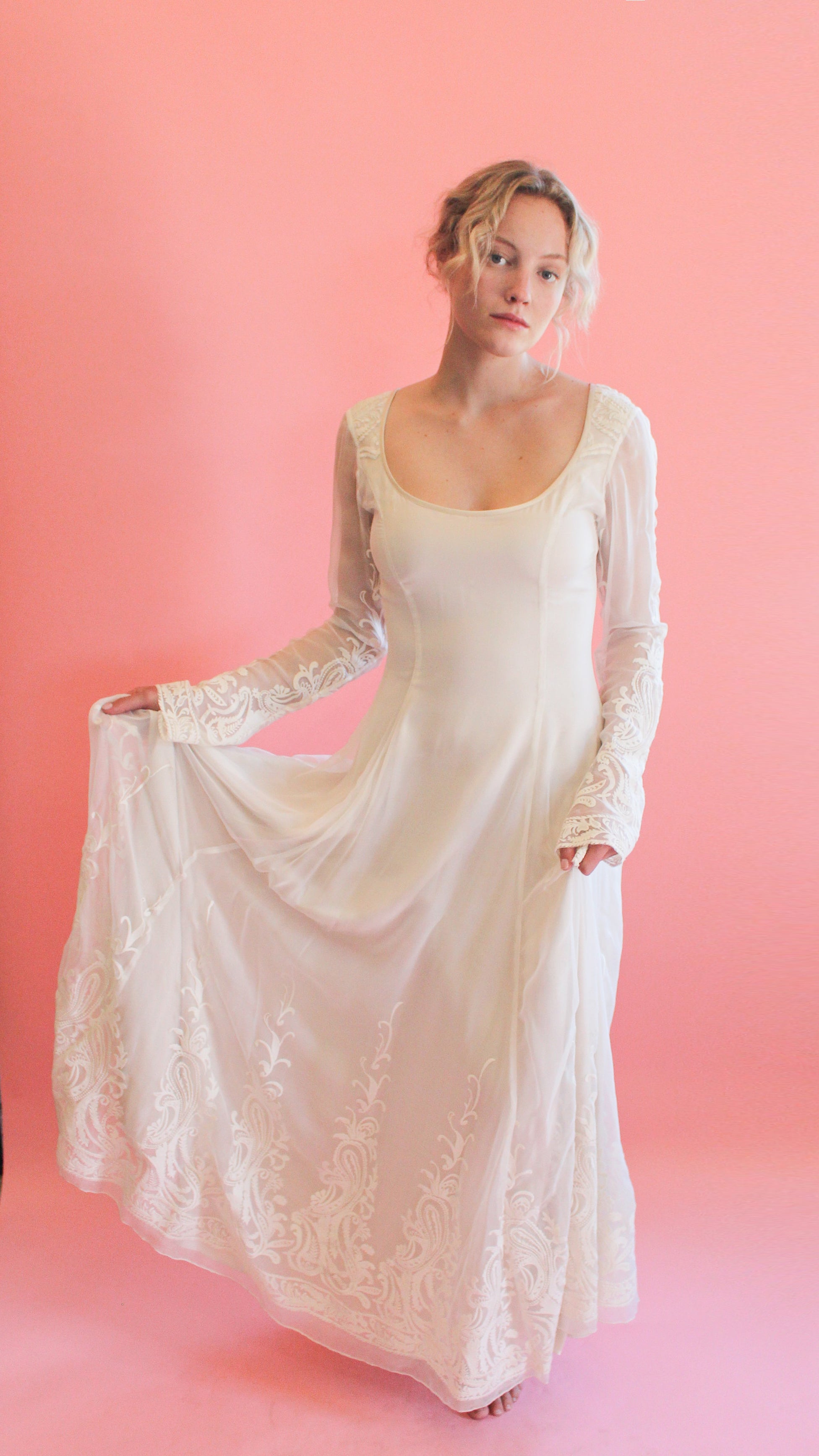 Jane Booke Embroidered White Gown