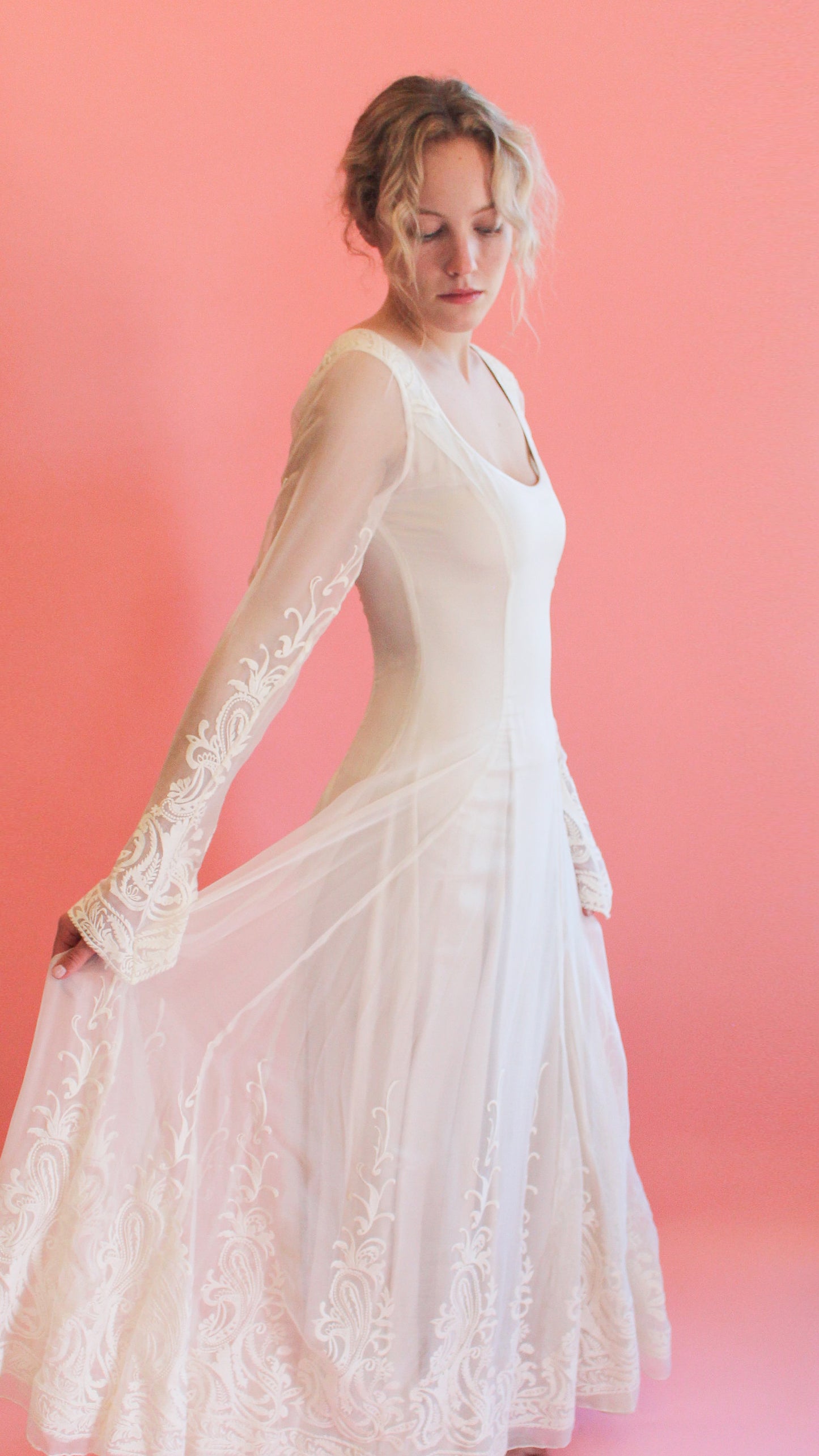 Jane Booke Embroidered White Gown