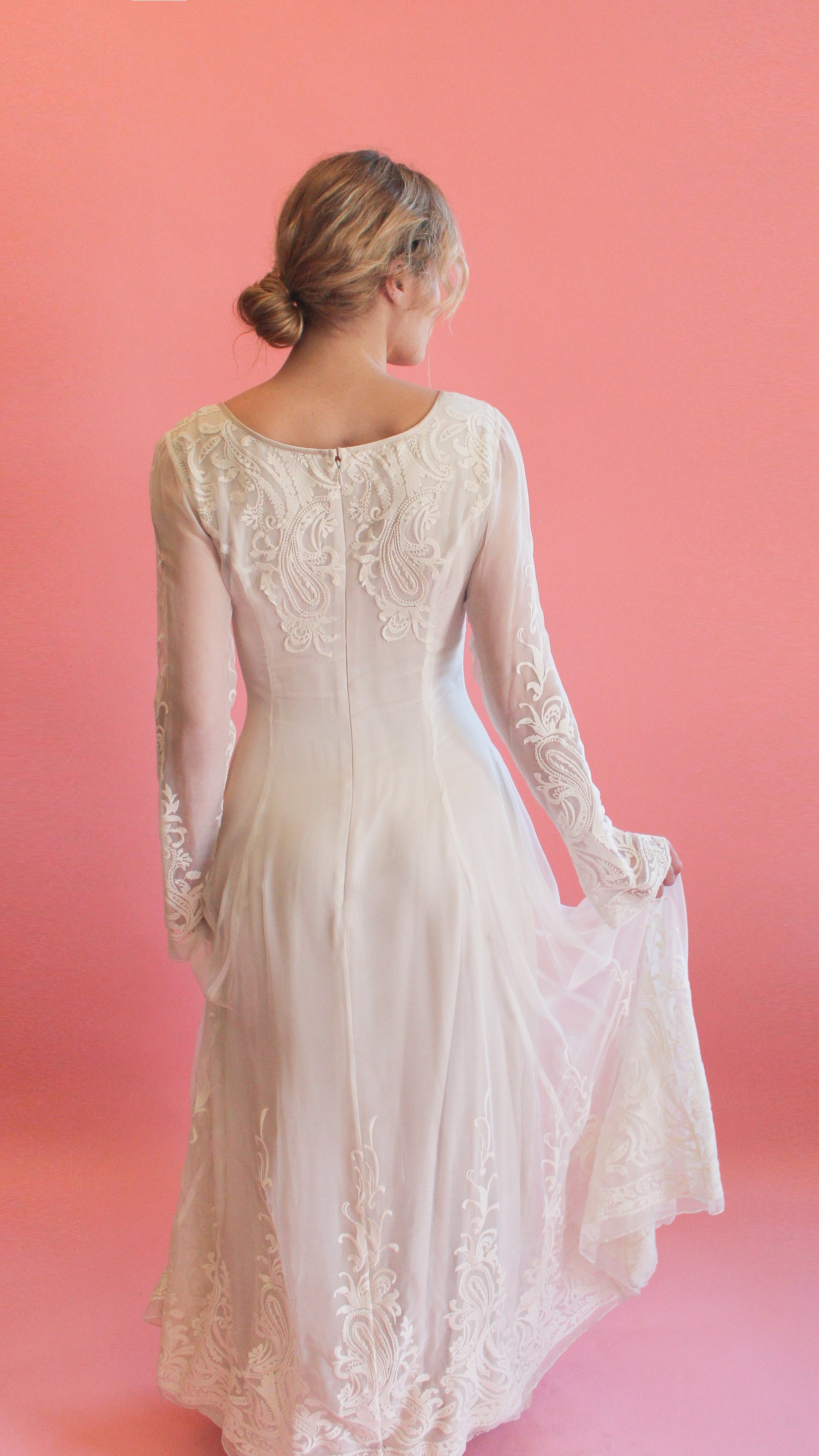 Jane Booke Embroidered White Gown