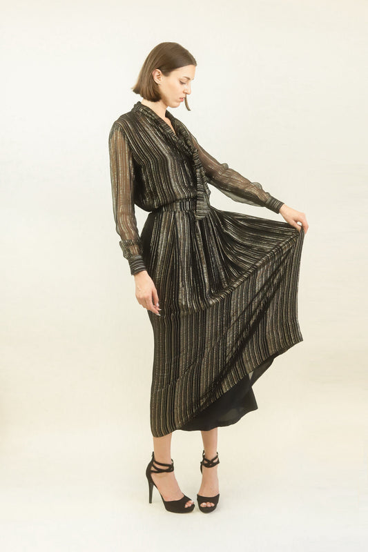 Adolfo Black & Gold Lame Skirt Set - The Kit Vintage