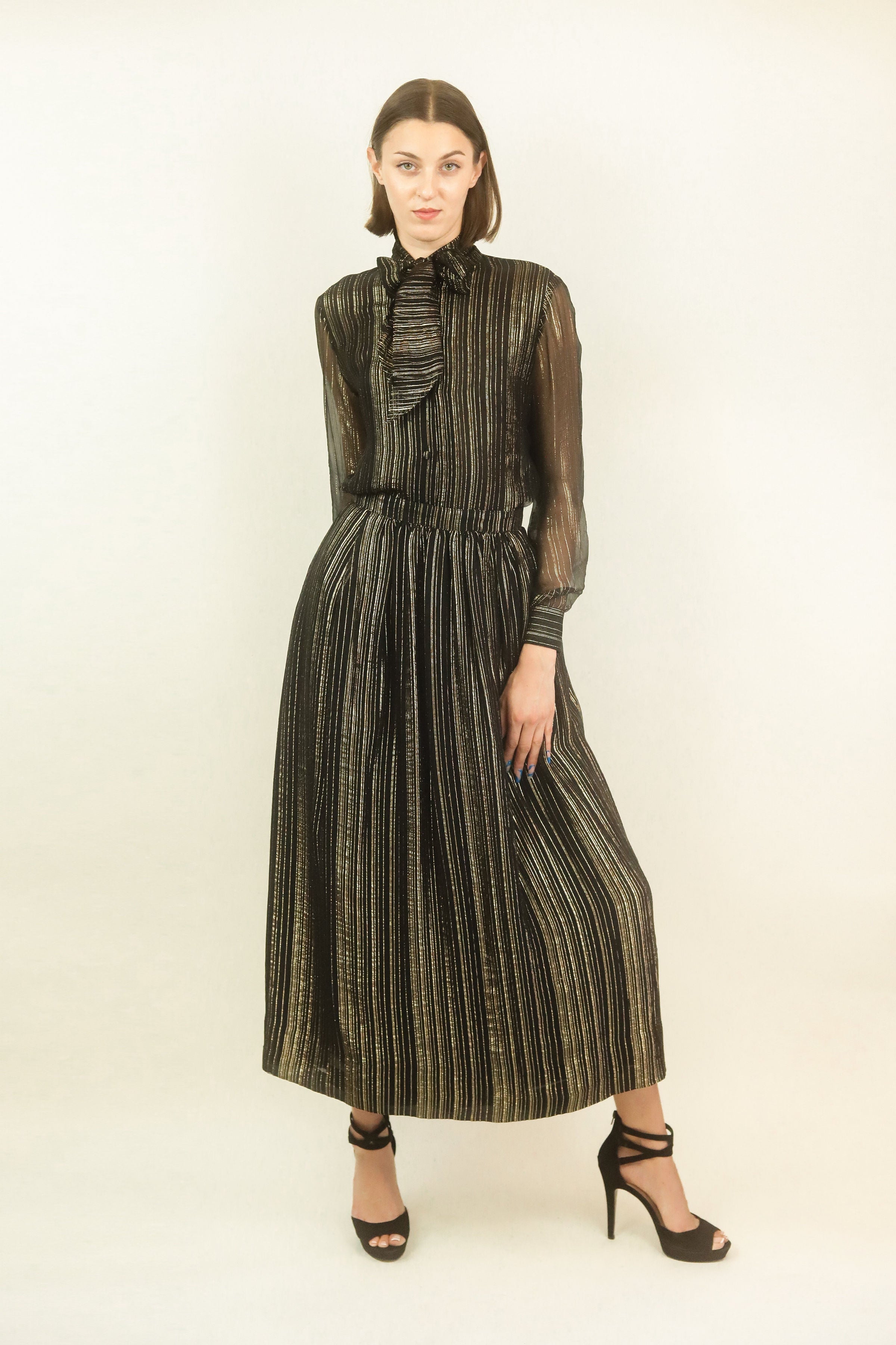 Adolfo Black & Gold Lame Skirt Set