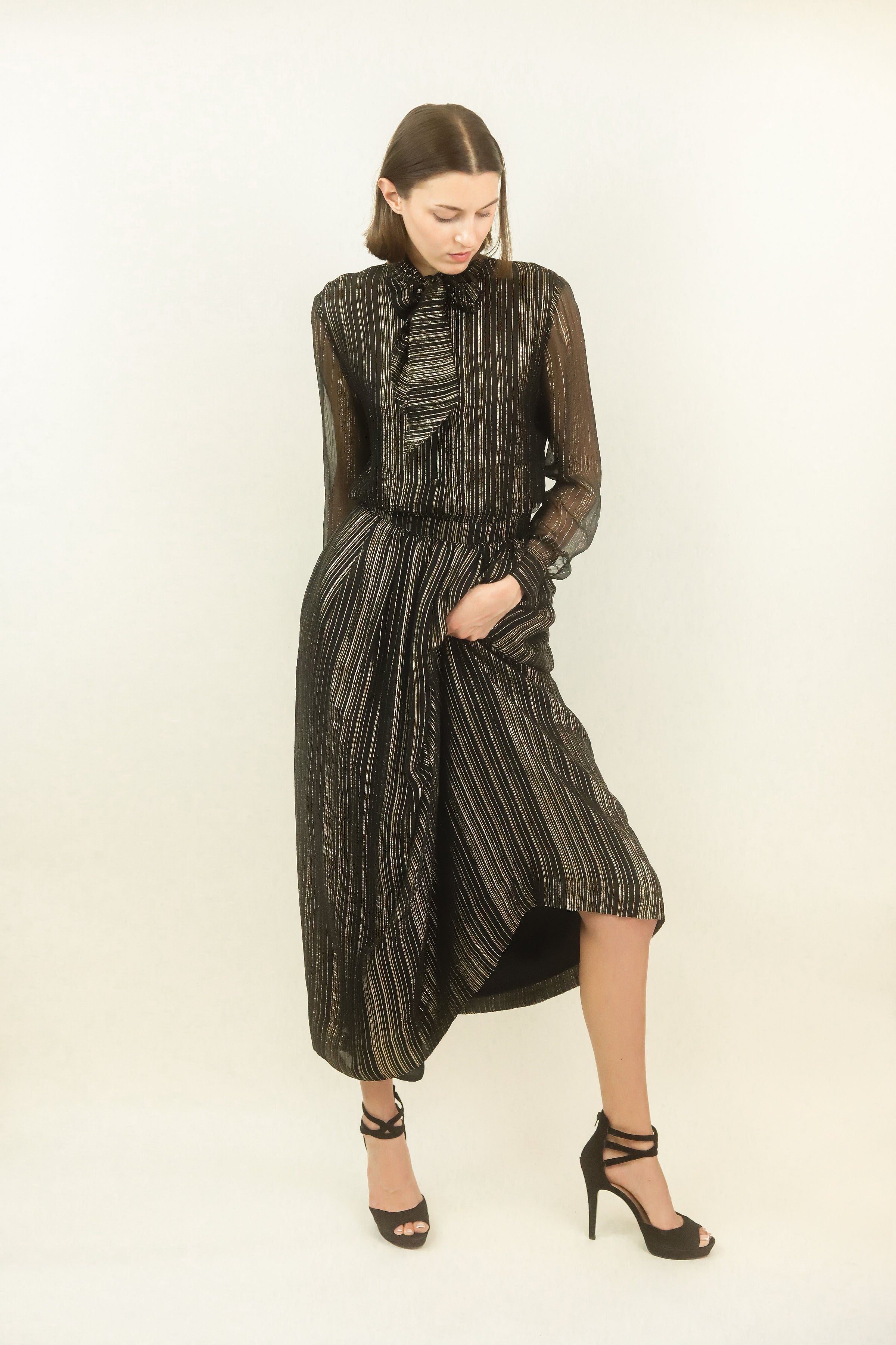 Adolfo Black & Gold Lame Skirt Set
