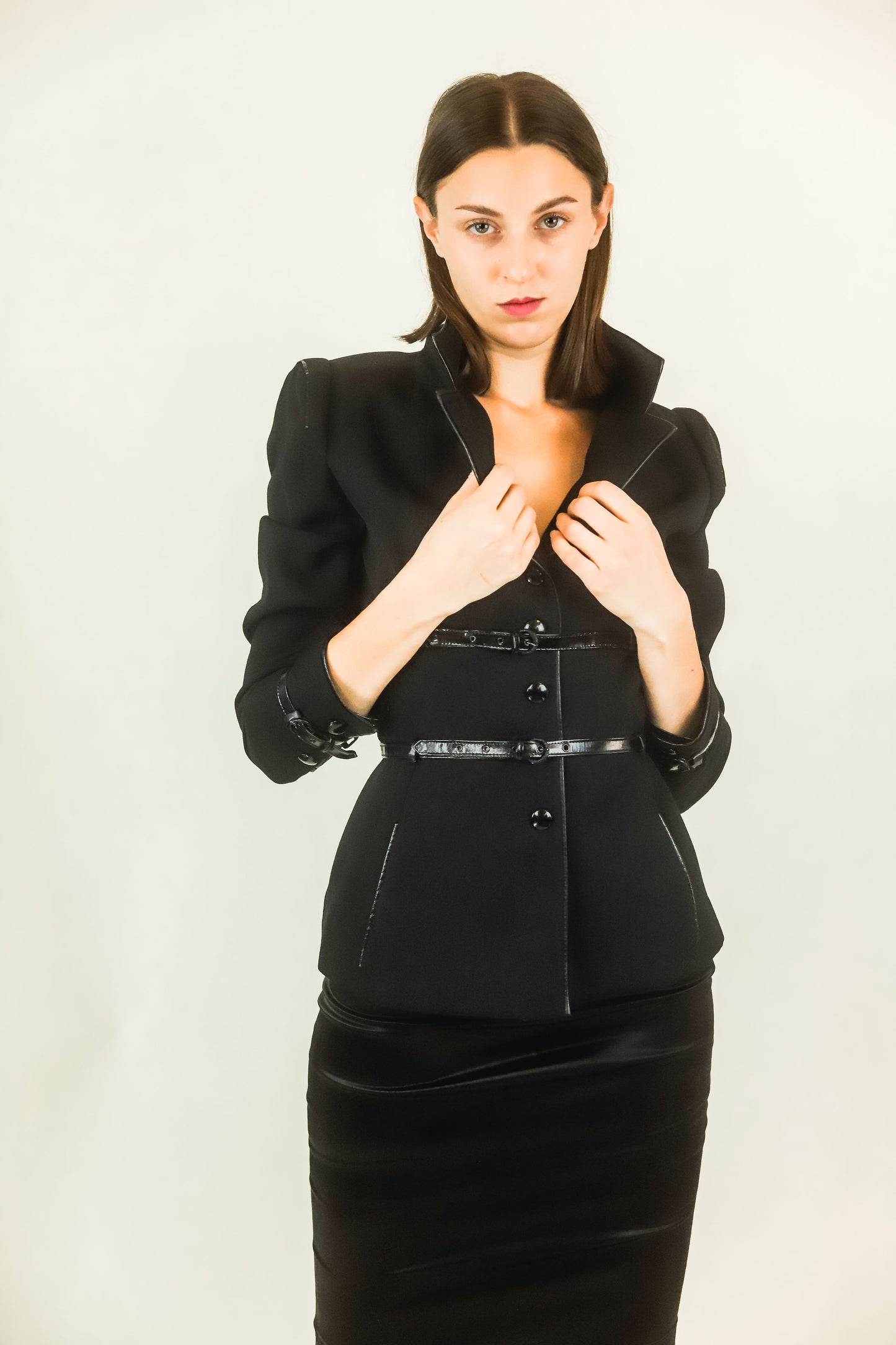 Karl Lagerfeld Belted Skirt Suit