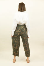 Load image into Gallery viewer, 80&#39;s Olive Green Silk Floral Pants
