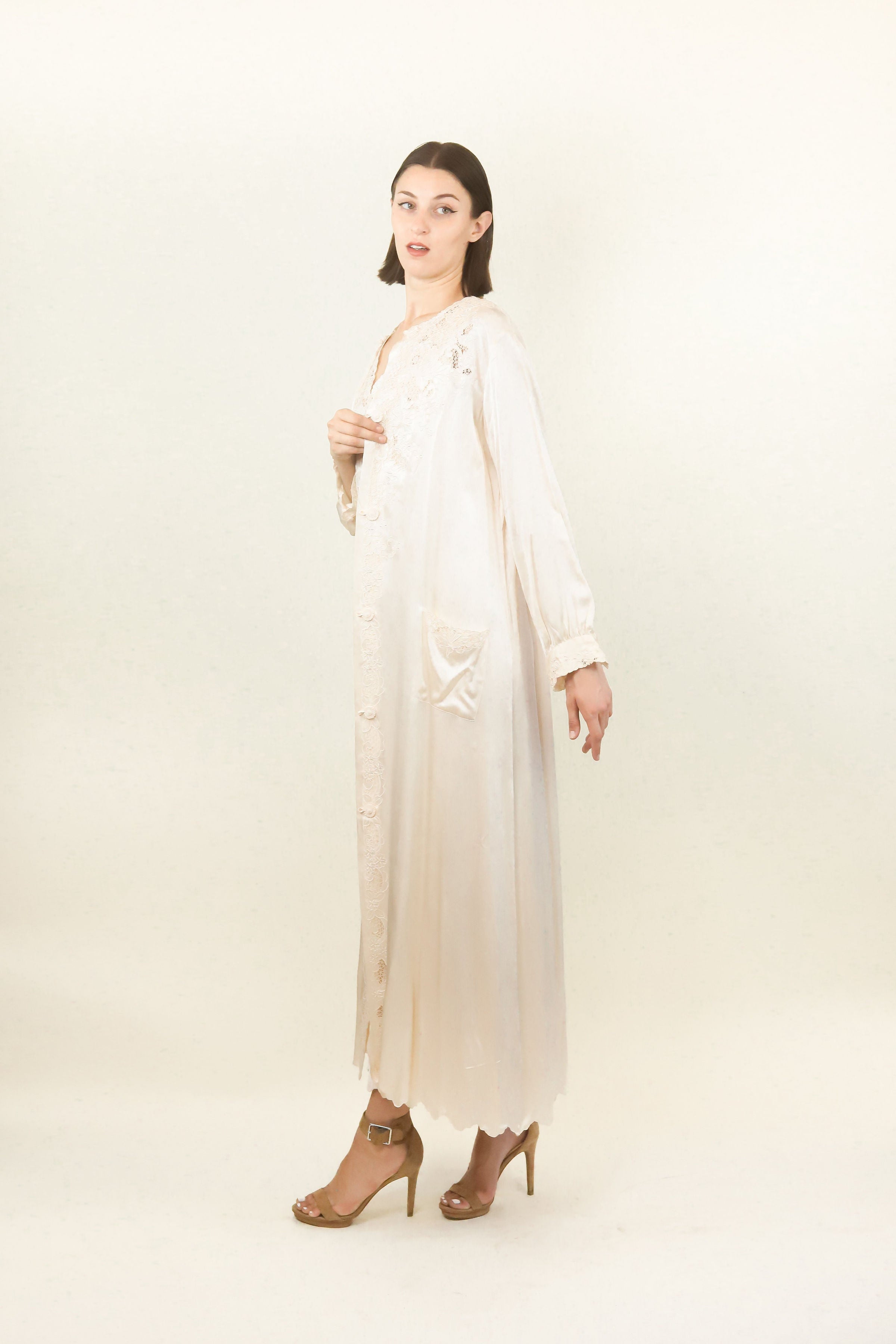 Ivory Silk and Lace Dress and Robe Set