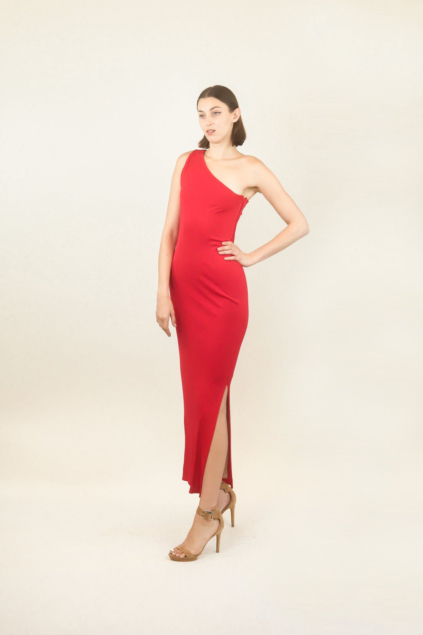 Handmade Red One Shoulder Gown