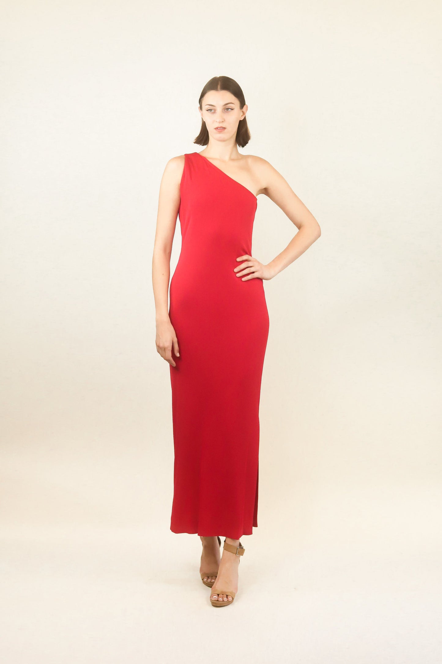 Handmade Red One Shoulder Gown