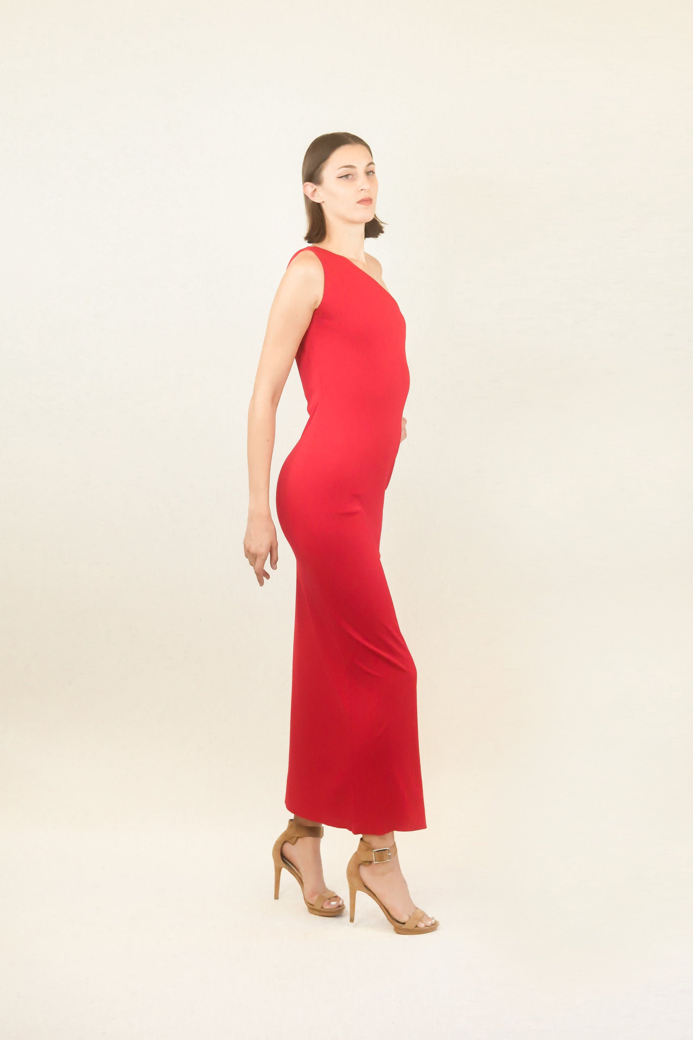 Handmade Red One Shoulder Gown