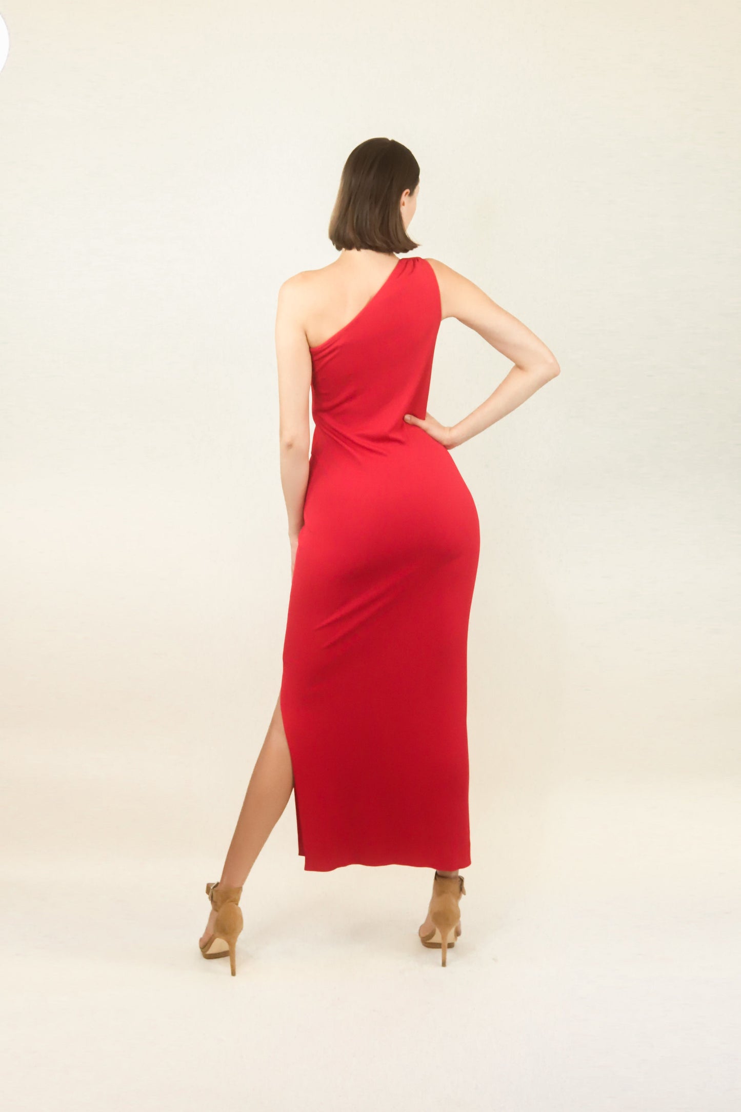 Handmade Red One Shoulder Gown