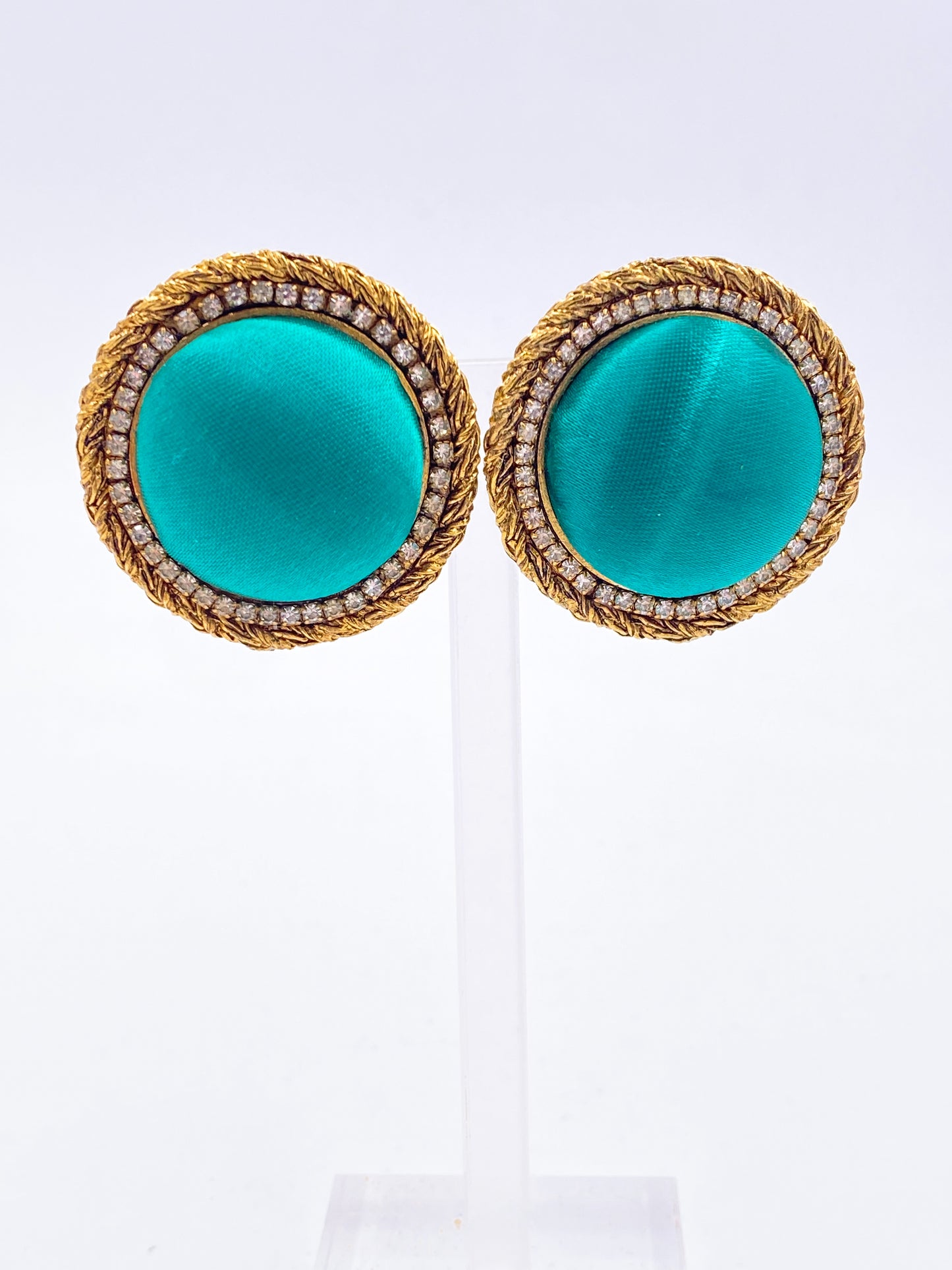 Roxanne Assoulin Dome Emerald Green Satin & Crystal Earrings