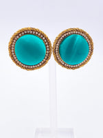 Load image into Gallery viewer, Roxanne Assoulin Dome Emerald Green Satin &amp; Crystal Earrings

