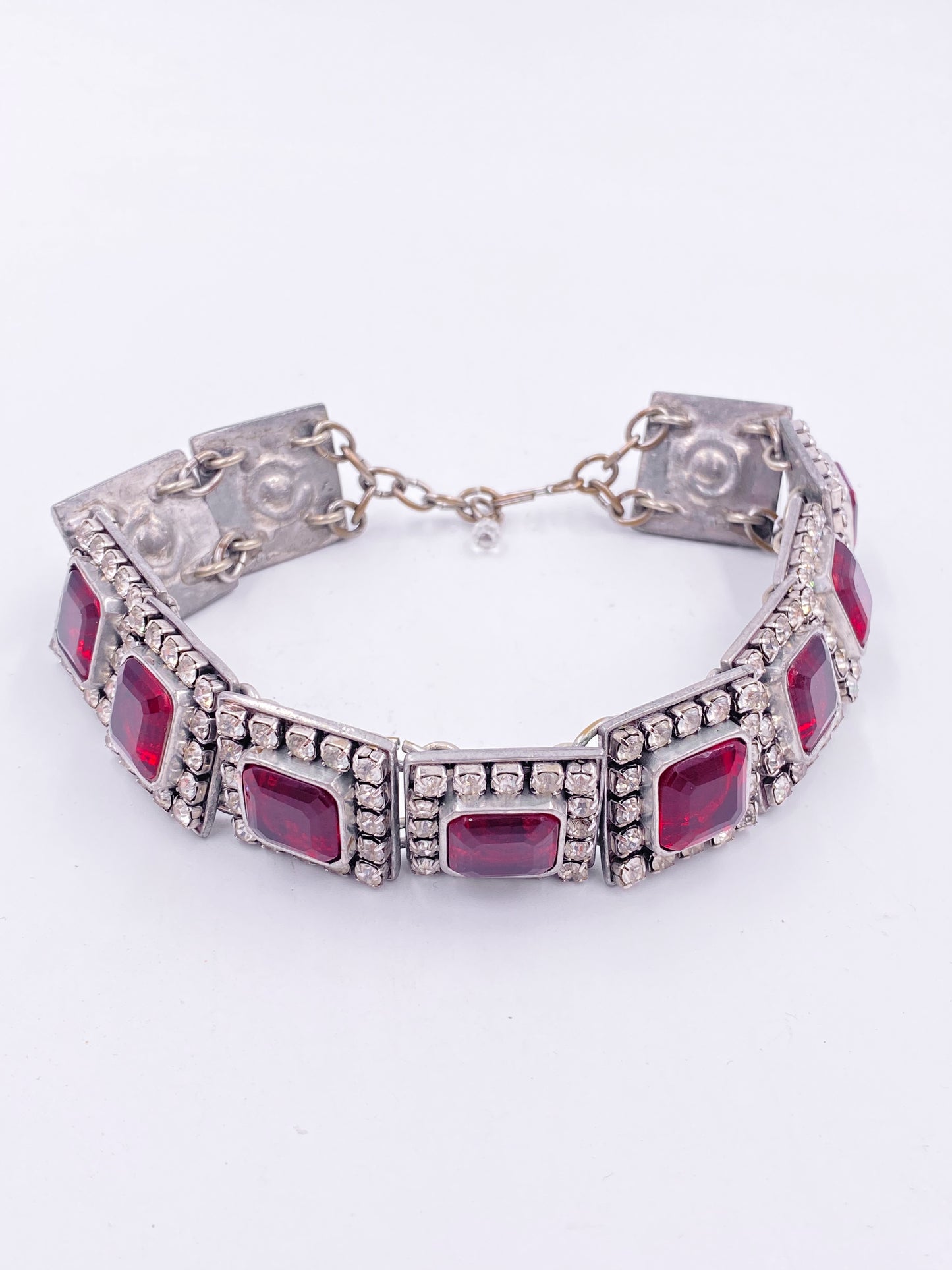 James Galanos designed Ruby Crystal Square Choker Necklace
