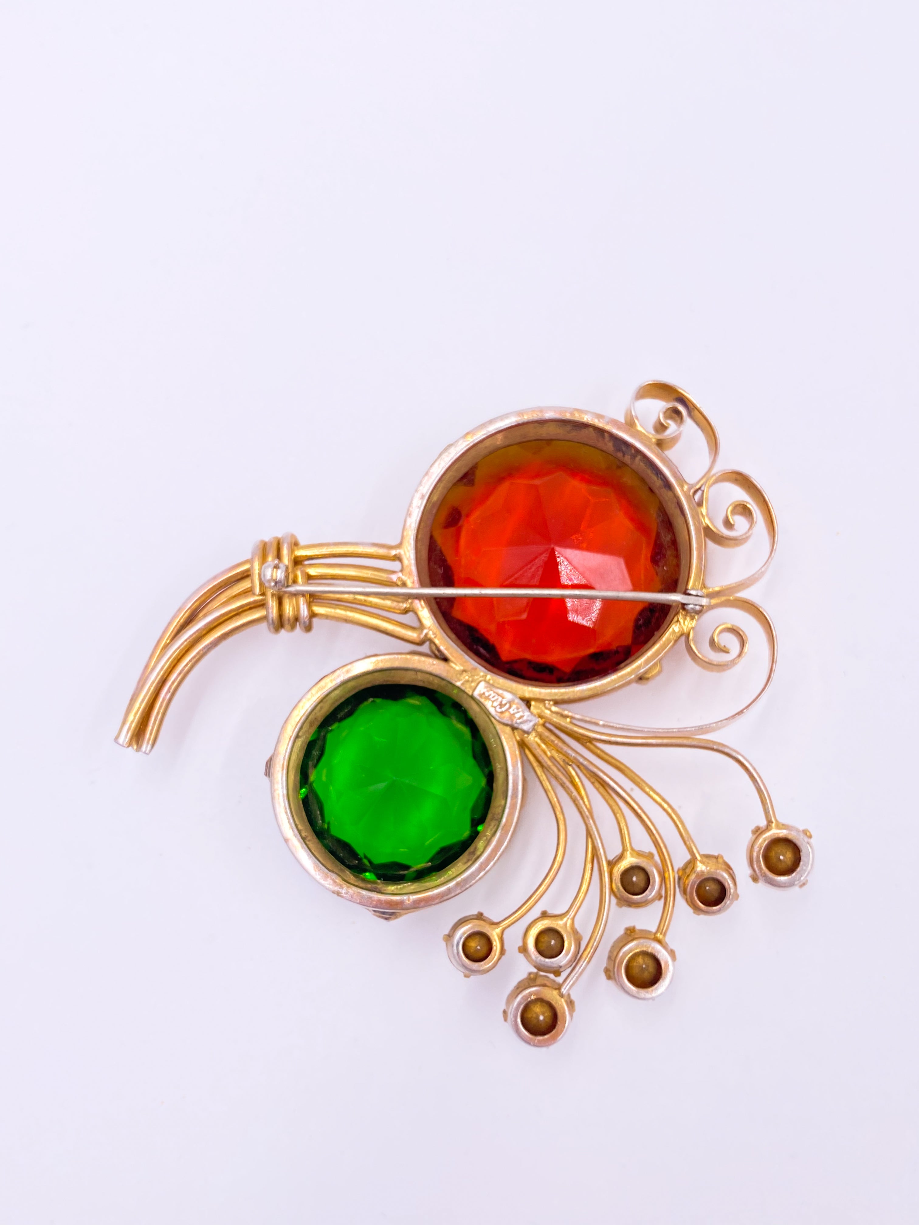 Leo Glass Red and Green Large Crystal Brooch