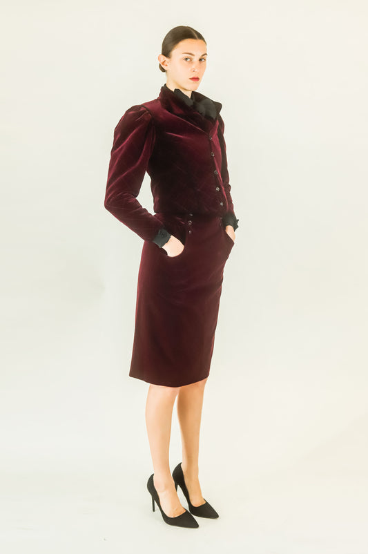 Ungaro Wine Velvet Skirt Suit Set - The Kit Vintage