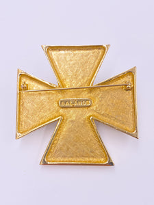 Galanos Maltese Cross Emerald Crystal Brooch