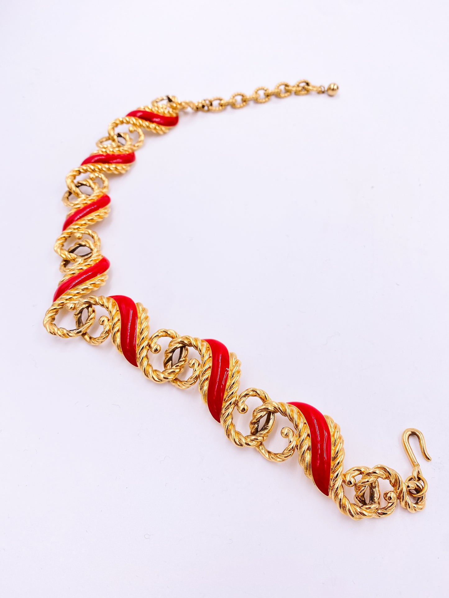 Gold and Red Enamel Necklace