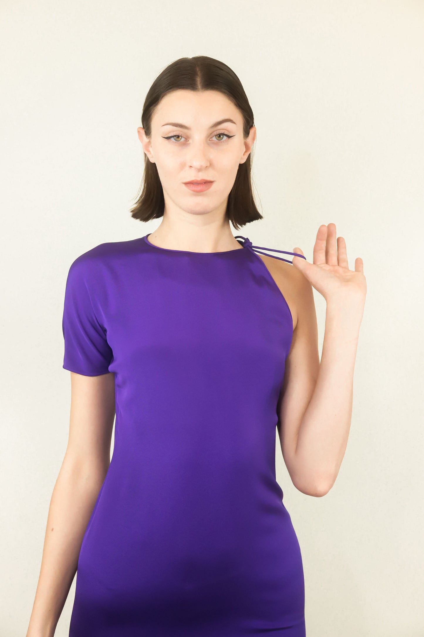 Galanos Asymmetric Silk Purple Mini Dress