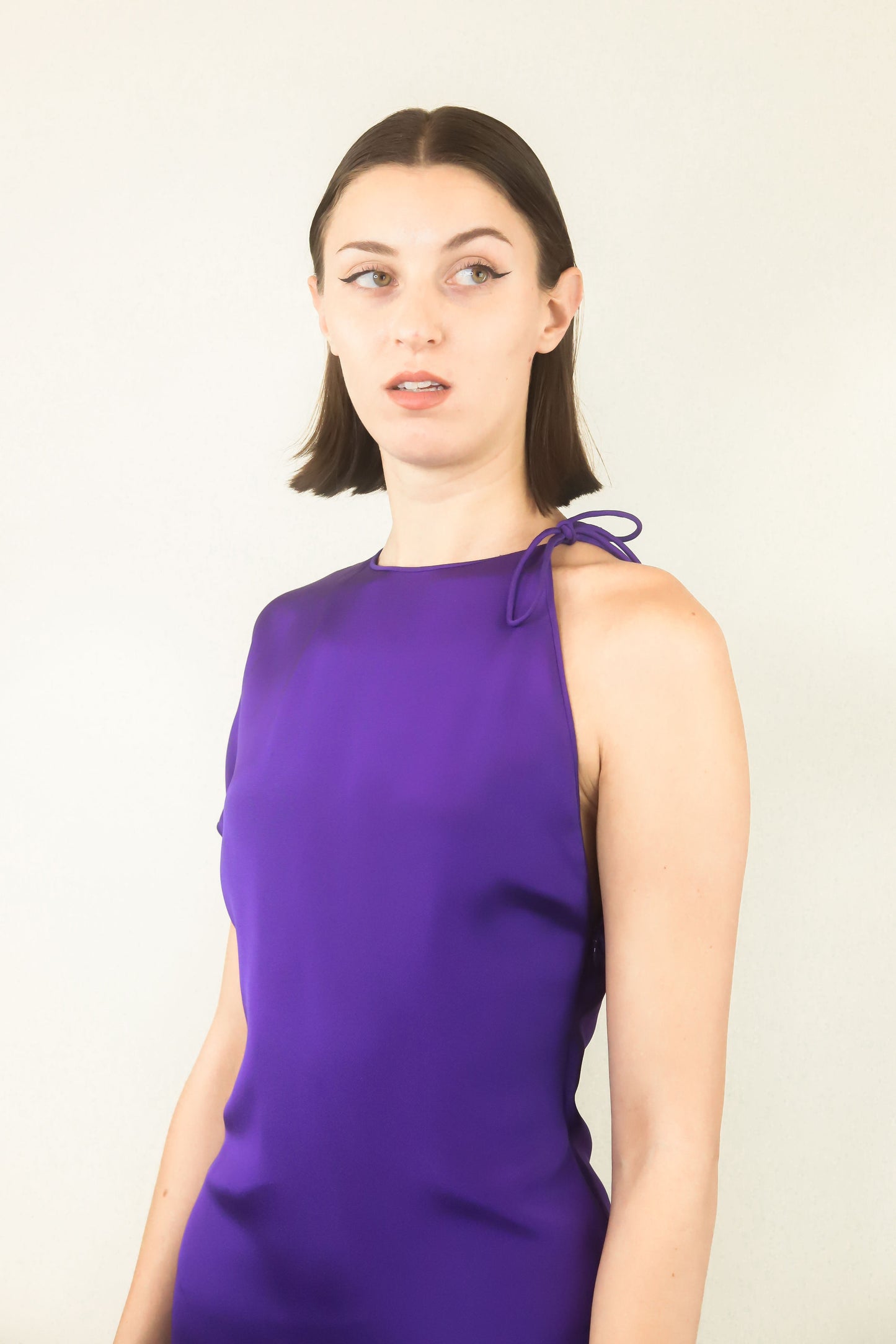 Galanos Asymmetric Silk Purple Mini Dress