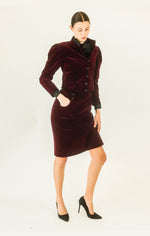 Load image into Gallery viewer, Ungaro Wine Velvet Skirt Suit Set
