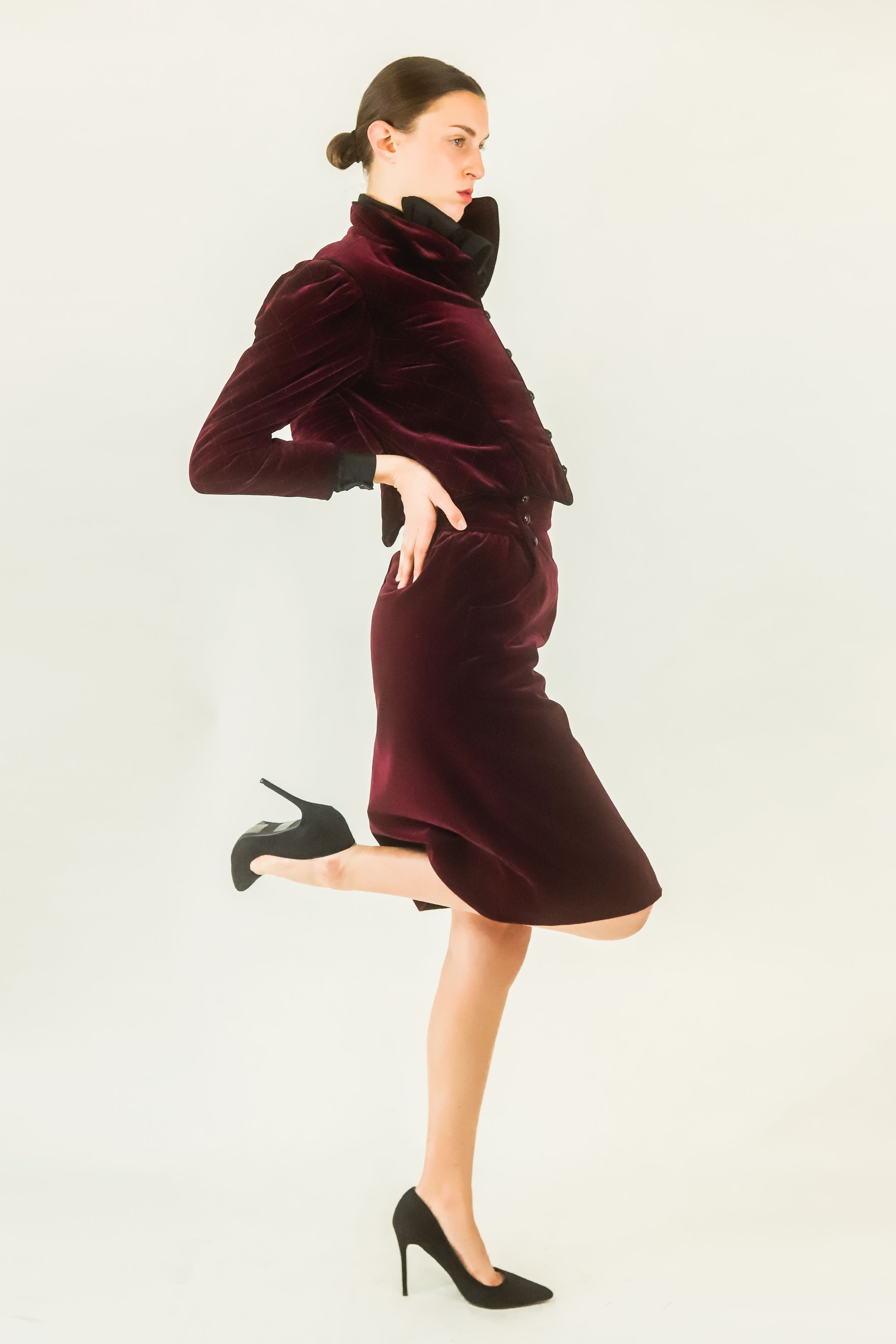 Ungaro Wine Velvet Skirt Suit Set
