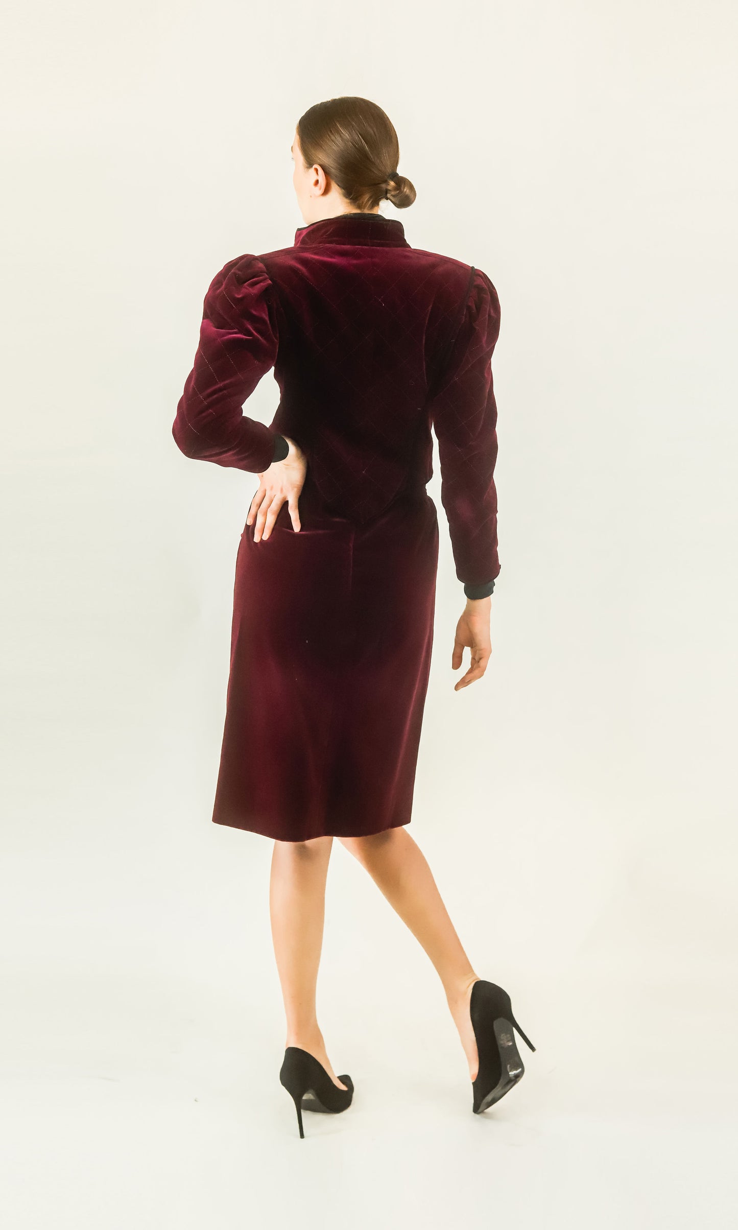 Ungaro Wine Velvet Skirt Suit Set