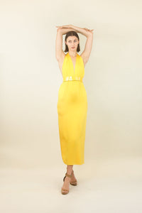 Yellow 70's Halter Dress with Belt