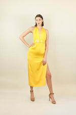 Load image into Gallery viewer, Yellow 70&#39;s Halter Dress with Belt
