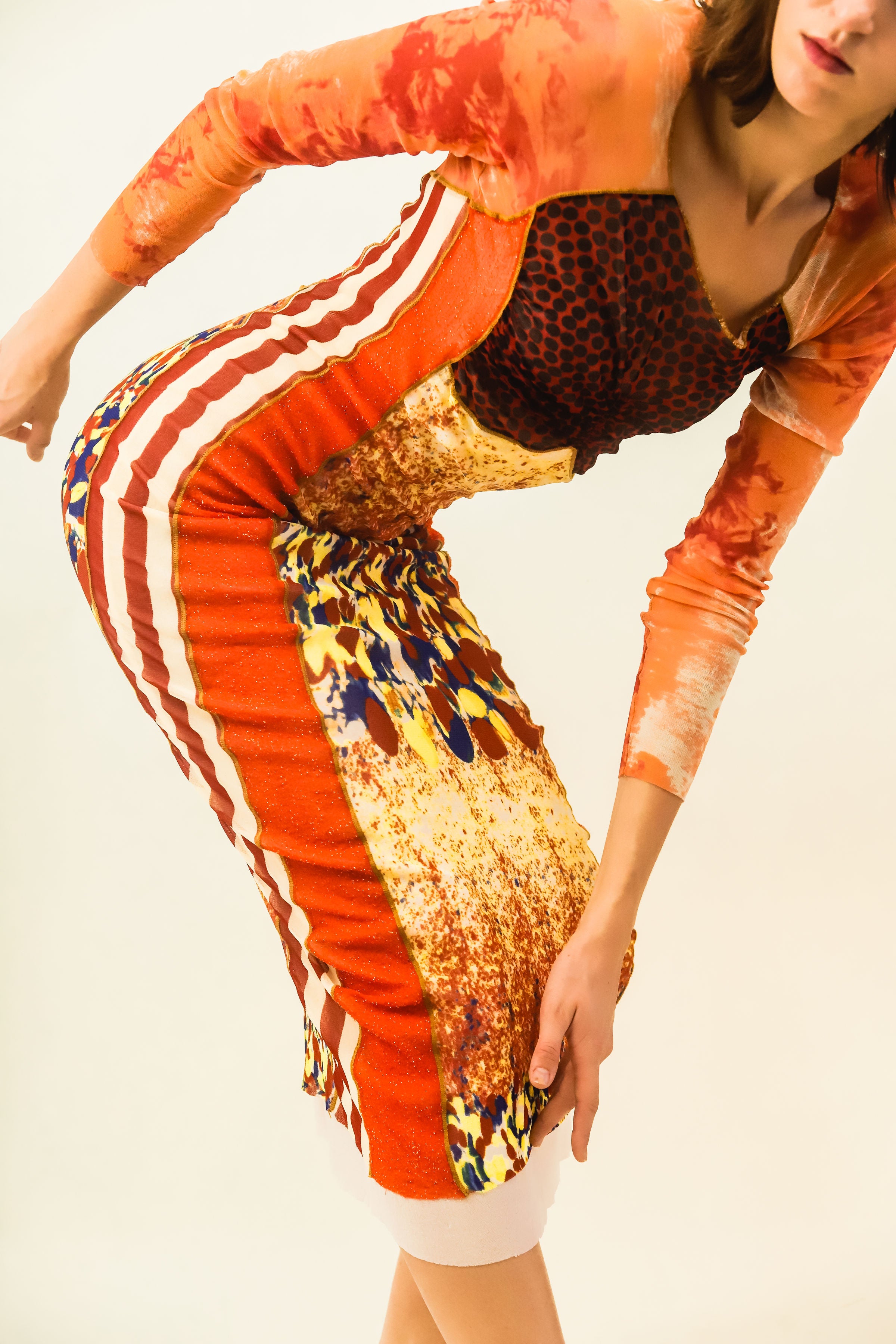 Jean Paul Gaultier Mesh Print Side Stripe Dress