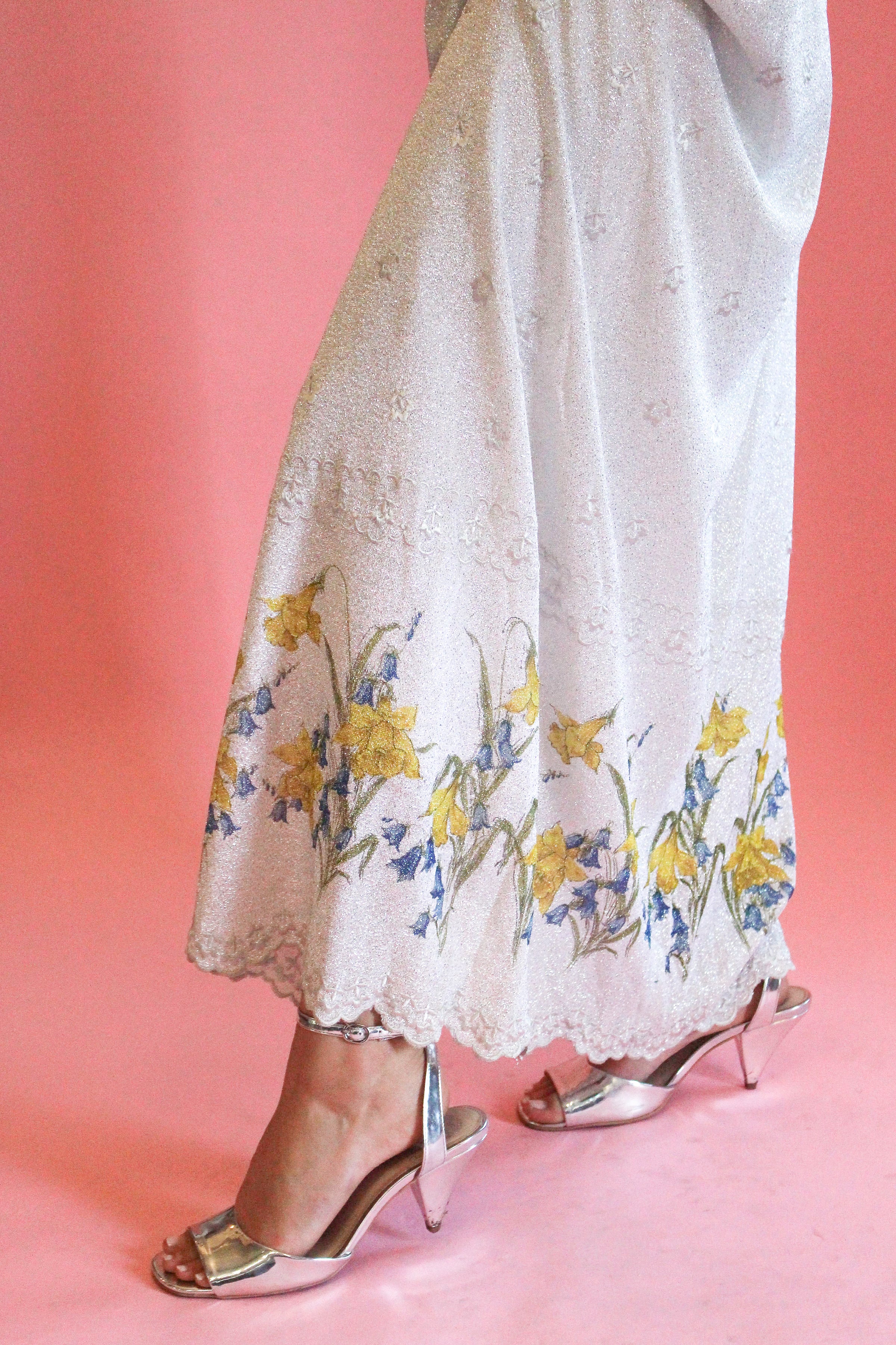 Stavropoulos Silver Lamé and Embroidered Gown