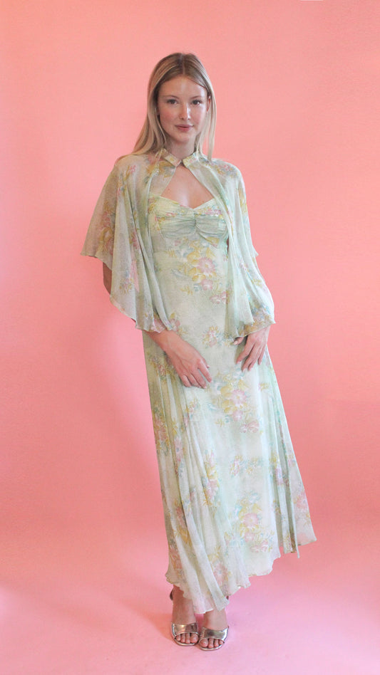 Mint Julep Floral Dress with Cape