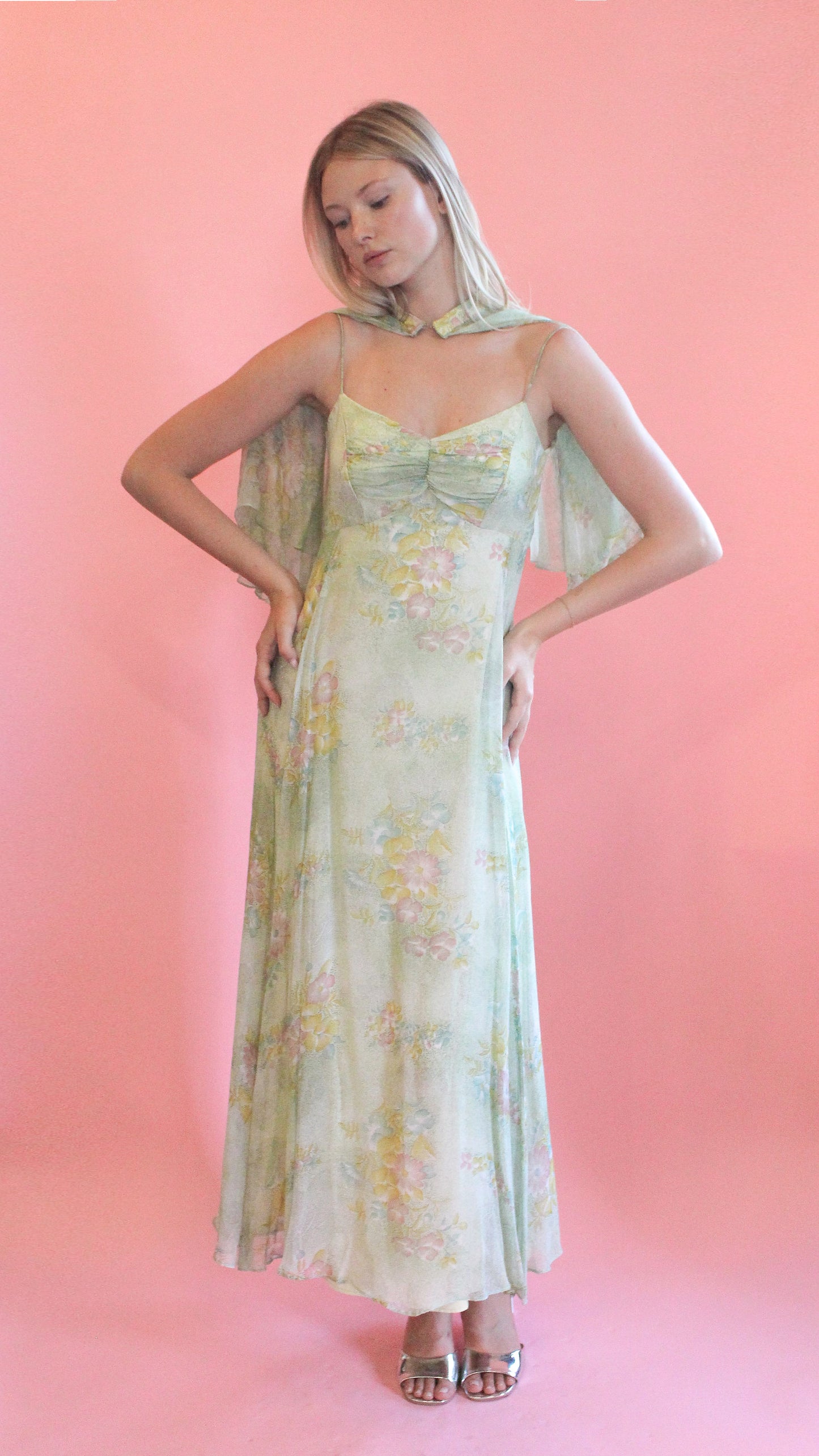 Mint Julep Floral Dress with Cape