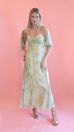 Load image into Gallery viewer, Mint Julep Floral Dress with Cape
