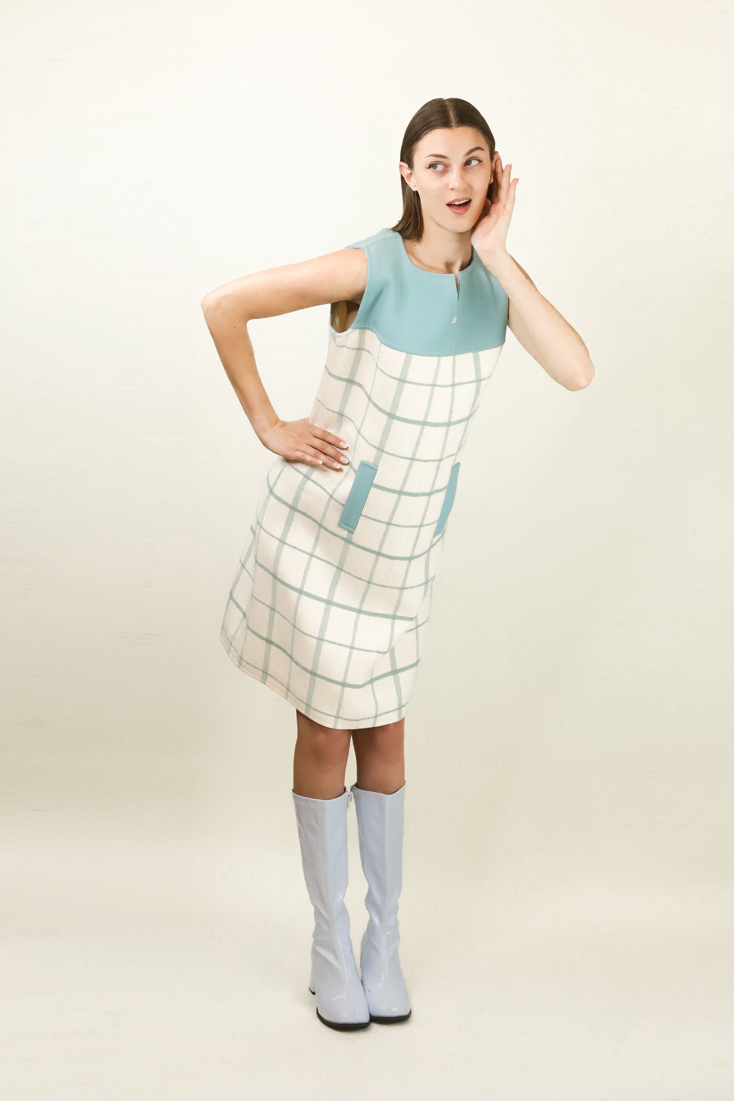 Courreges c. 1980's Sky Blue Plaid Mini Dress