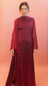 Stavropoulos Burgundy Chiffon Bell Sleeve Gown