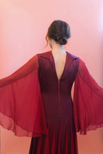 Load image into Gallery viewer, Stavropoulos Burgundy Chiffon Bell Sleeve Gown
