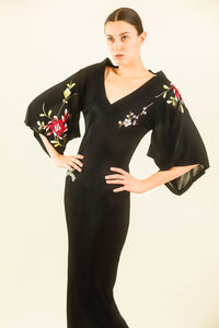 Jean Paul Gaultier Embroidred Hummingbird Kimono Sleeve Gown