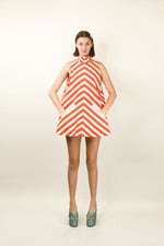 Load image into Gallery viewer, Courreges Orange &amp; White Chevron Stripe Mini Dress
