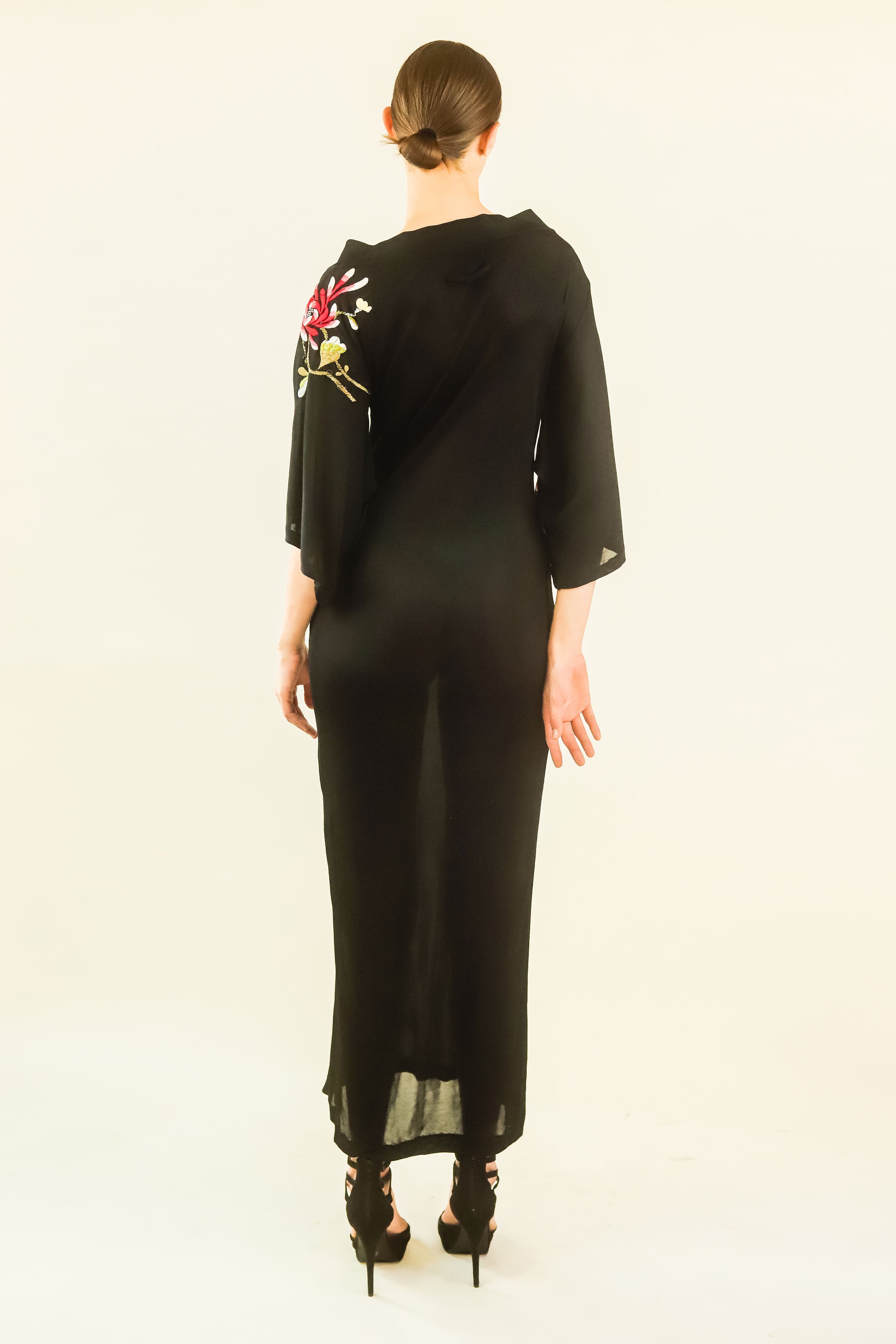 Jean Paul Gaultier Embroidred Hummingbird Kimono Sleeve Gown