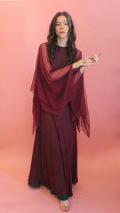 Stavropoulos Burgundy and Green Chiffon Gown